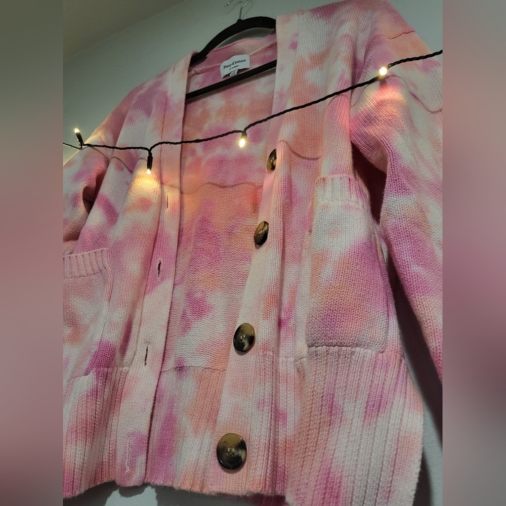 Juicy Couture Small Pink Tiedye Button Cardigan - Picture 5 of 10